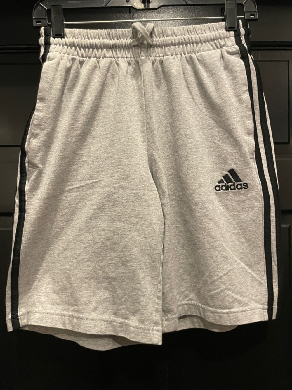 adidas Men’s Light Gray Athletic Shorts with Black Stripes